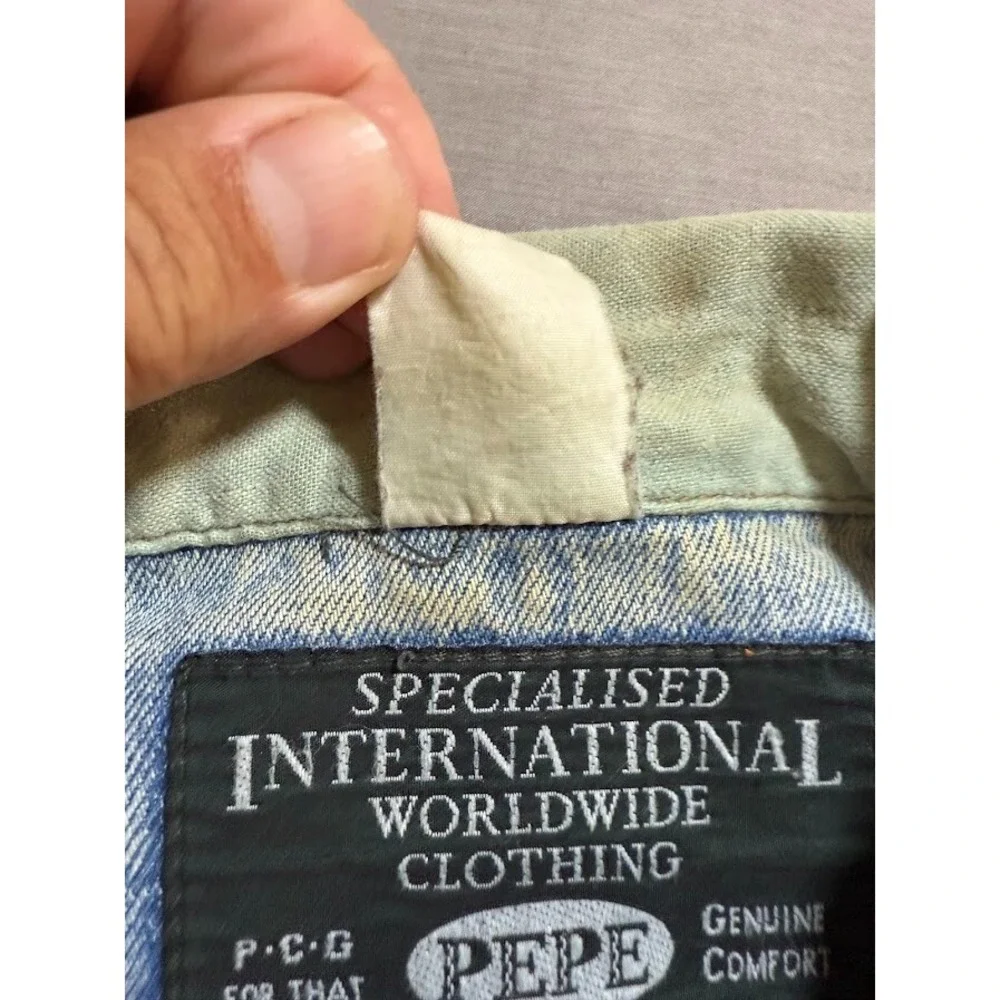 Vintage Pepe CO Trucker Jacket Women XL Blue Denim Button Light Wash Long Sleeve